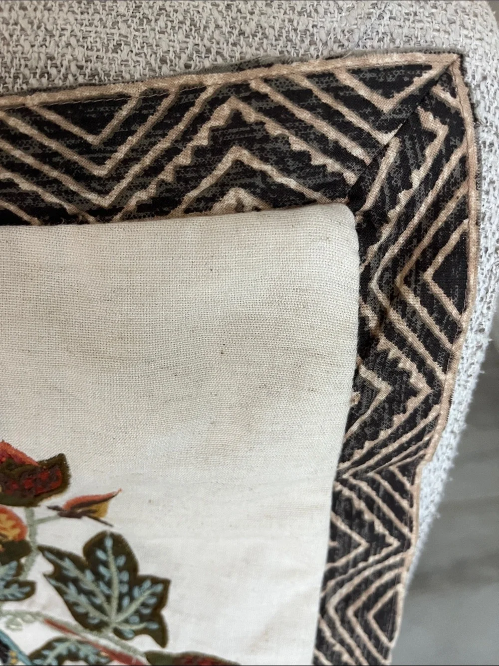 Pottery Barn owl with berries embroidered appliqué, pillow cover, cotton linen